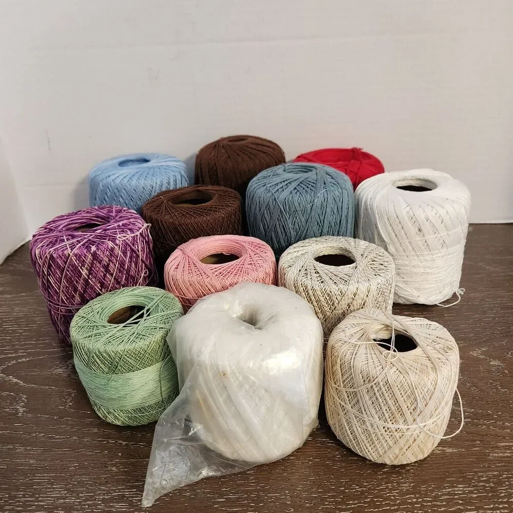 Vintage Mixed of 12 Crochet Thread Remnant Spools by Lily, JP Coats, Etc.